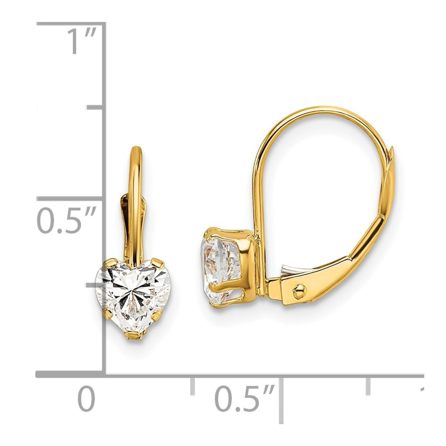 14k Gold Heart Gemstone Leverback Earrings