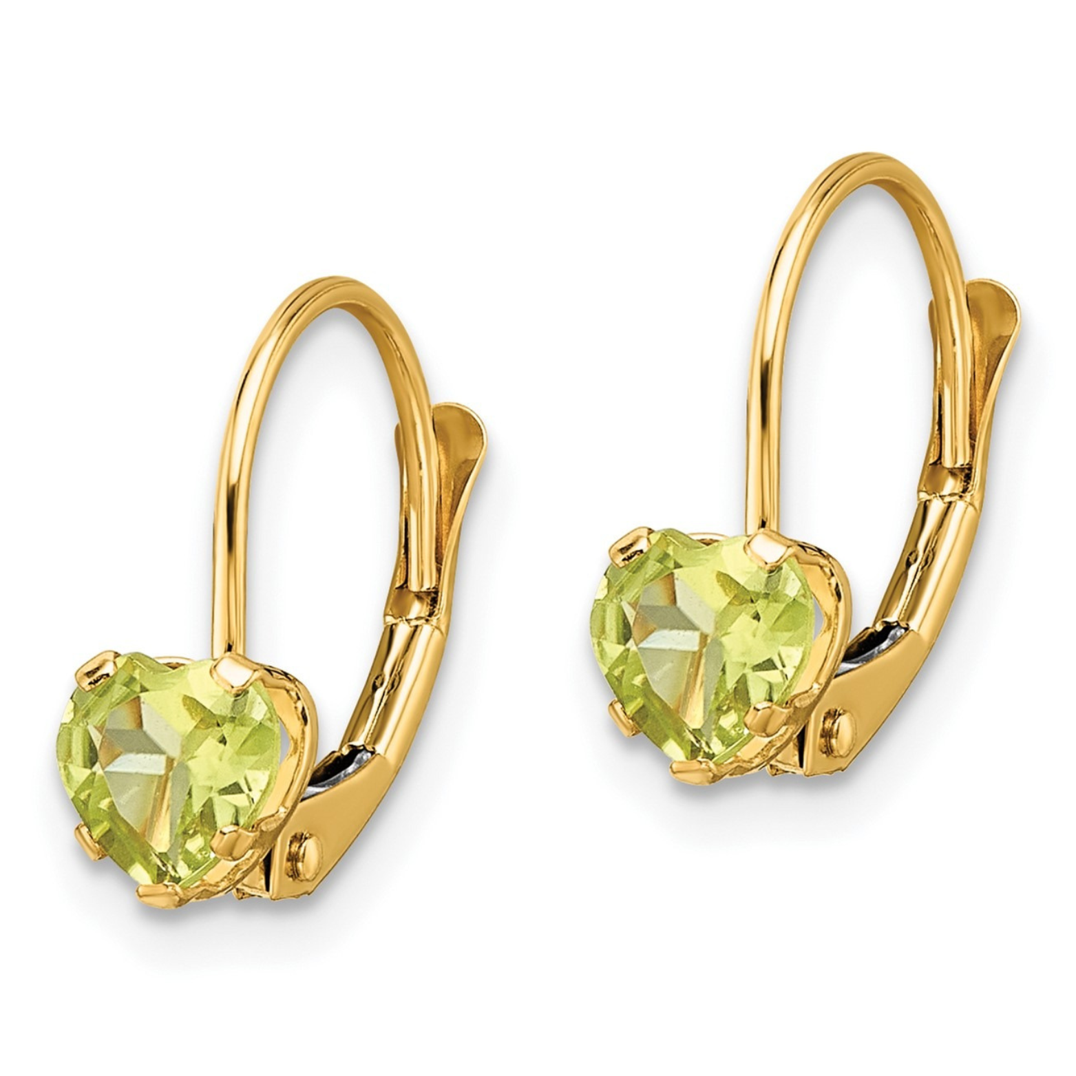 14k Gold Heart Gemstone Leverback Earrings