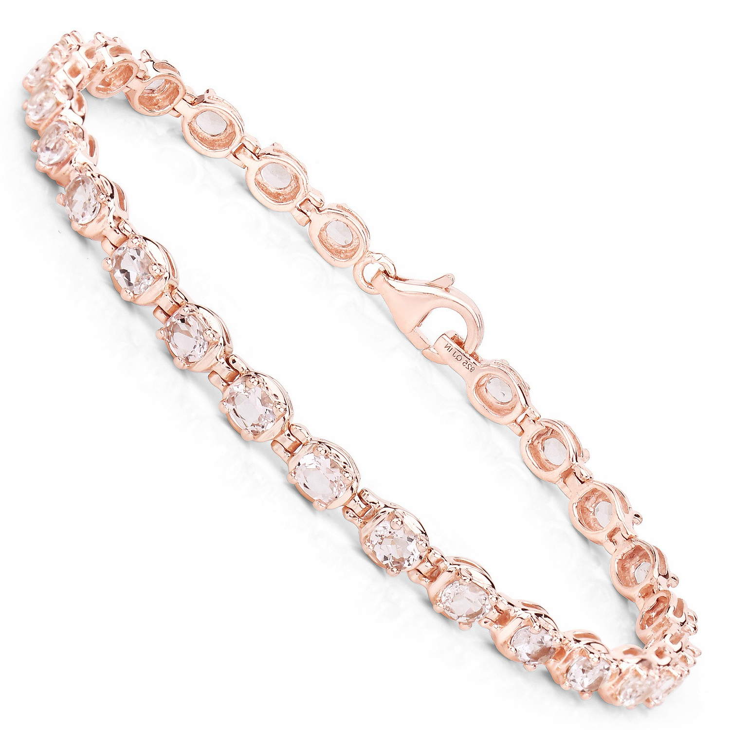 Genuine Morganite 14K Rose Gold Plated Silver Bracelet