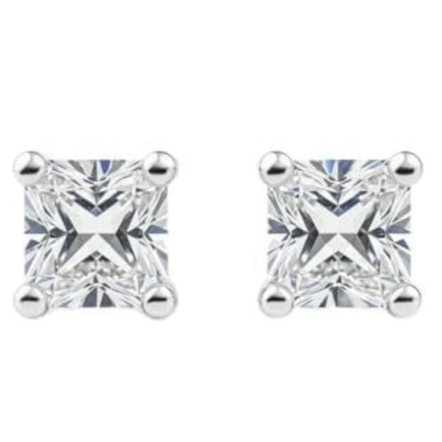 IGI Certified Princess Cut Lab Grown Diamond Solitaire Stud Earrings White Gold