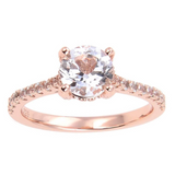White Topaz Pave Engagement Ring in Rose Gold, round cut topz bridal ring, bridal ring design, rings under $100