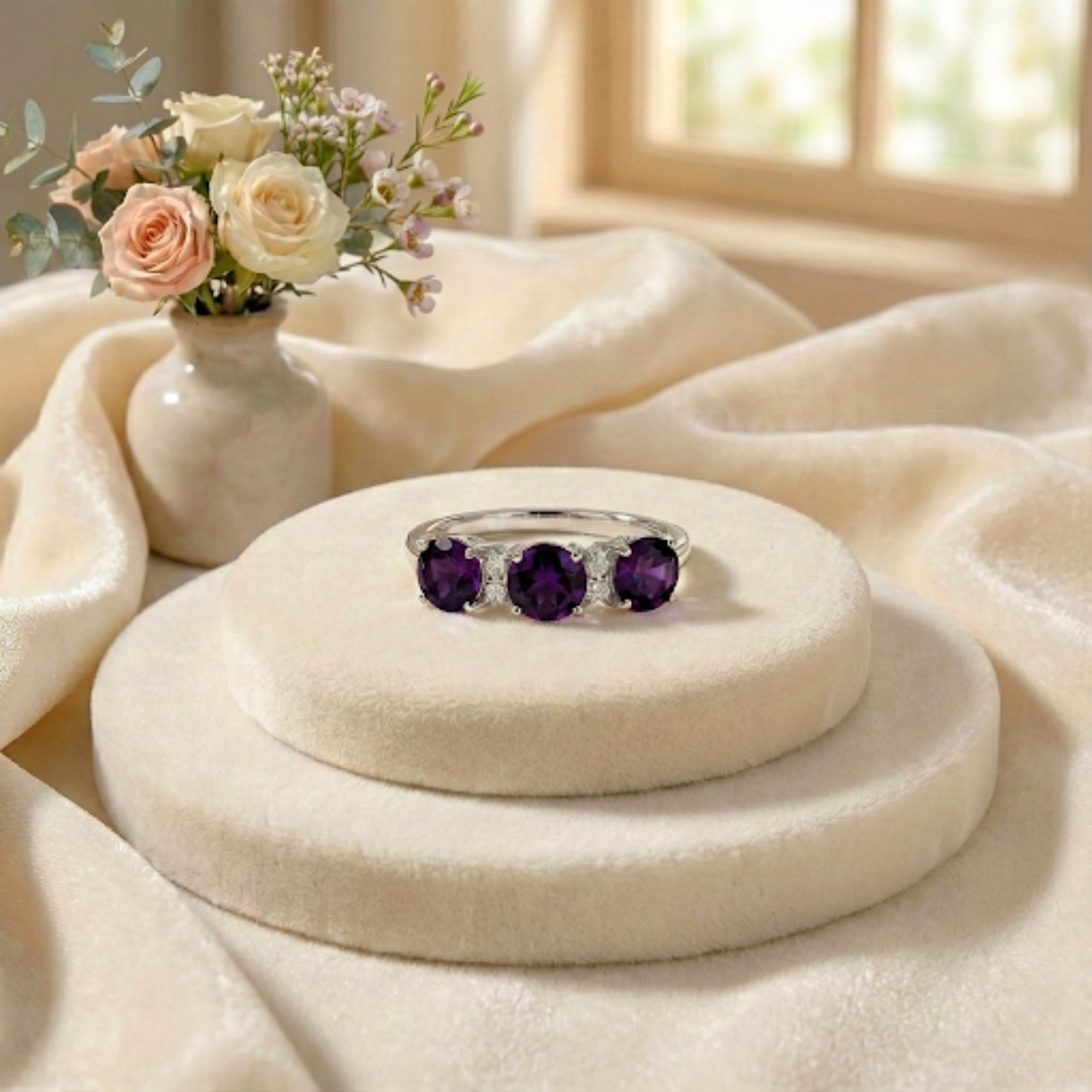 Amethyst Three Stone Ring