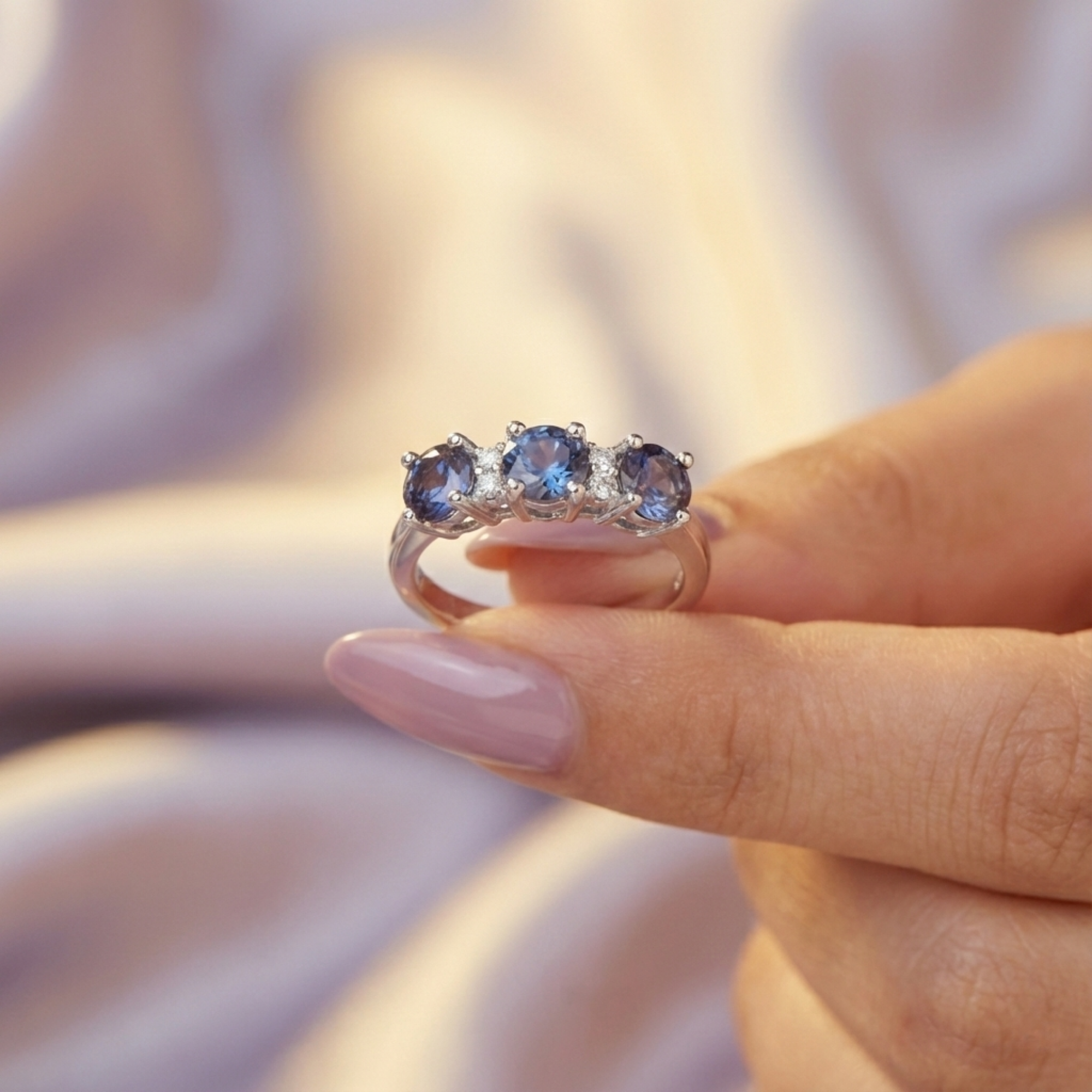 Anillo de alejandrita con tres piedras