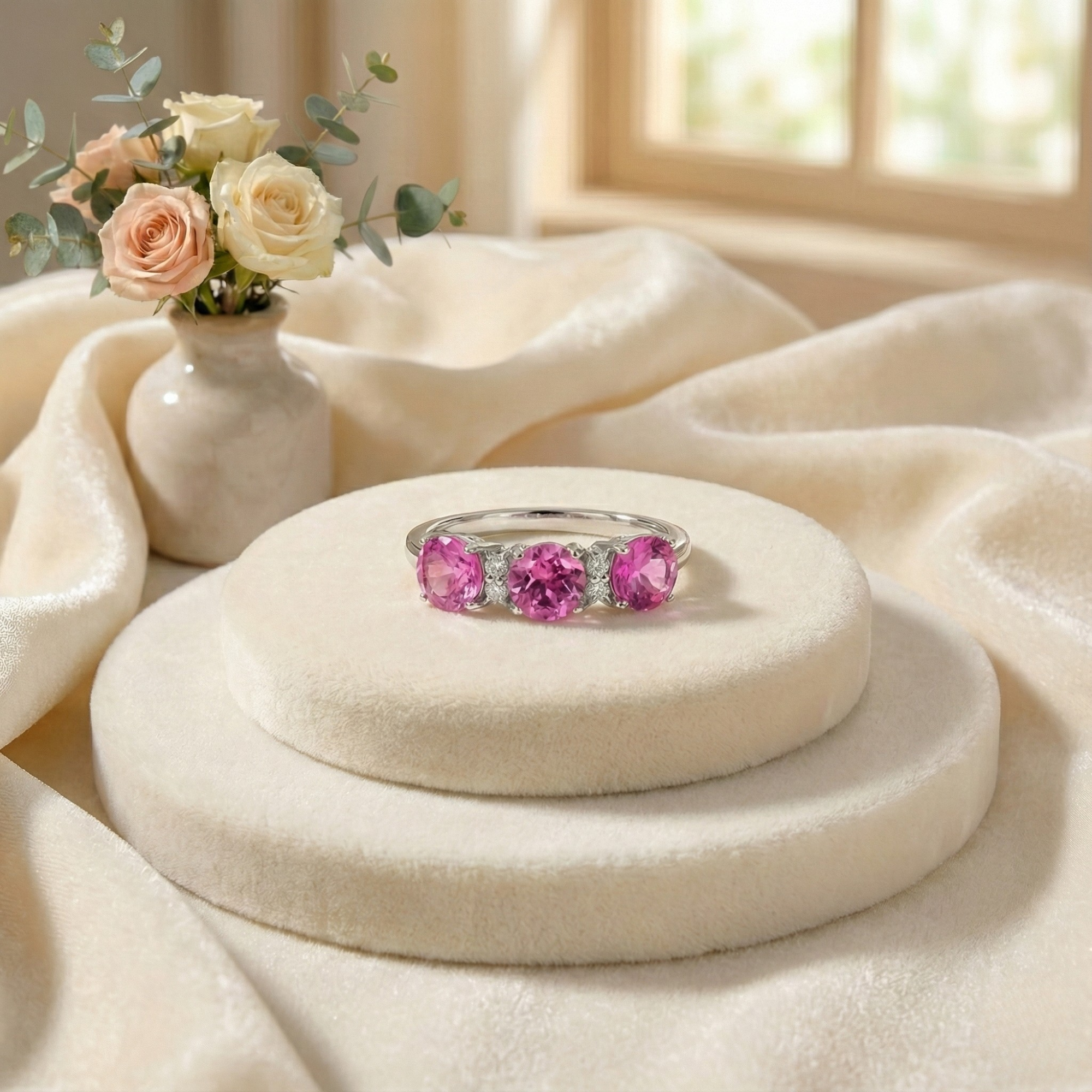 Pink Sapphire Three Stone Ring