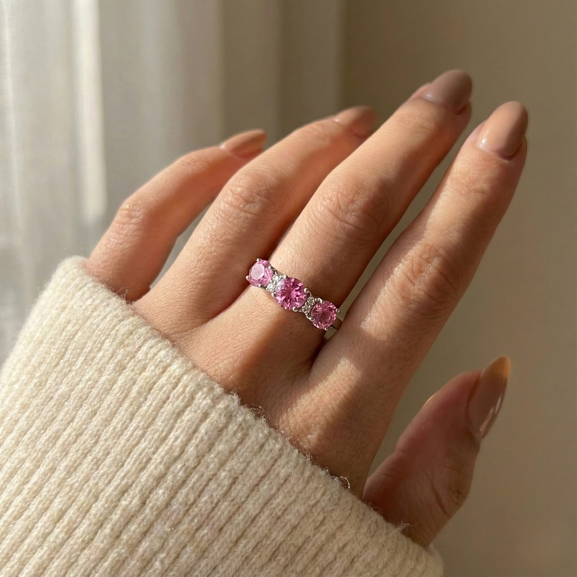 Pink Sapphire Three Stone Ring