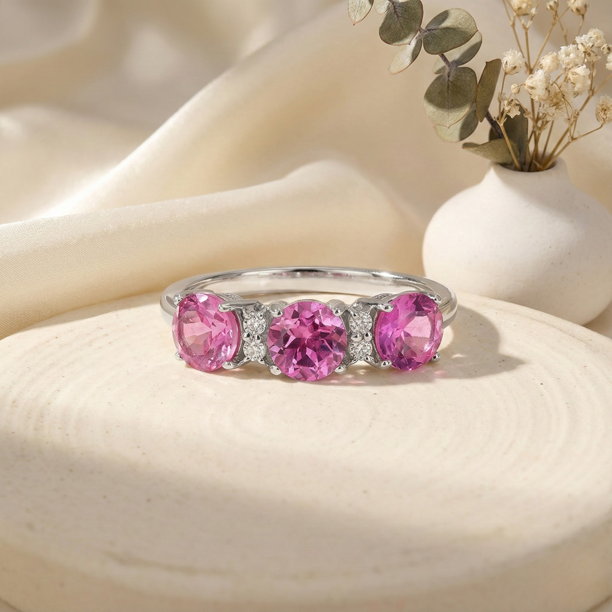 Pink Sapphire Three Stone Ring