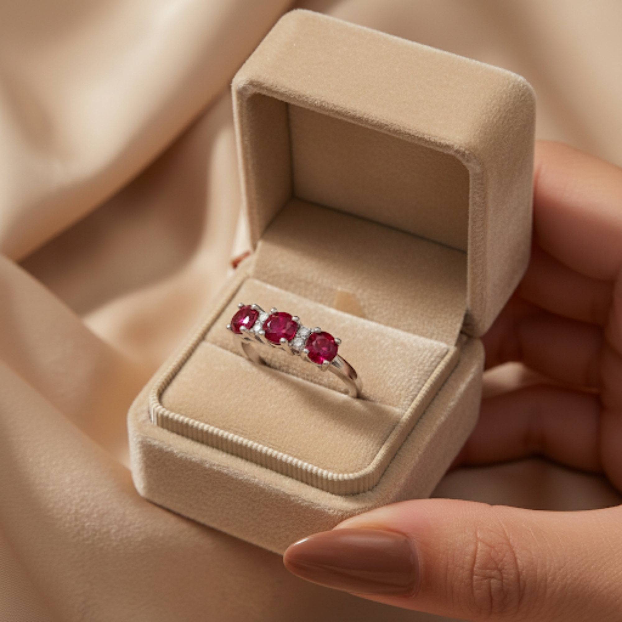 Lab Created Ruby Three Stone Ring