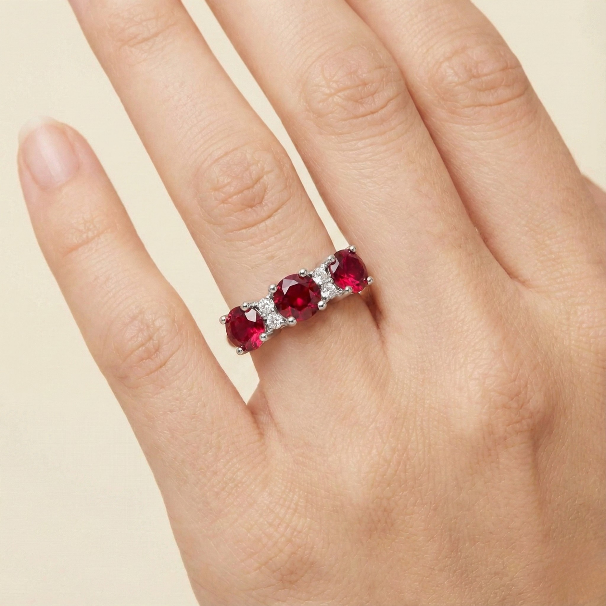 Lab Created Ruby Three Stone Ring