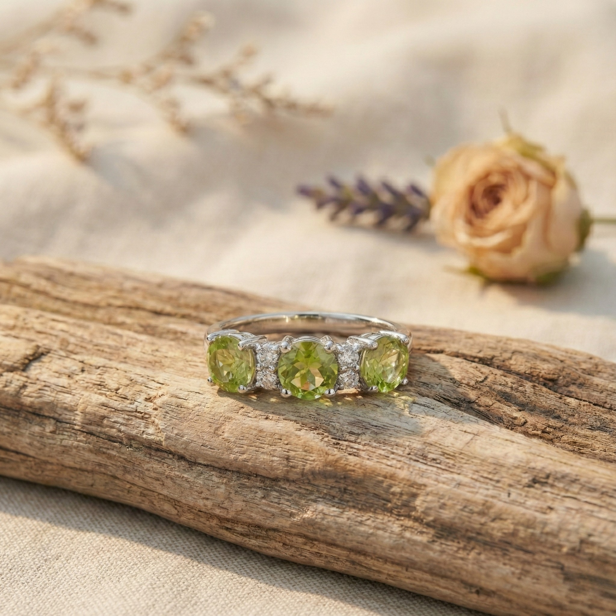 Three Stone Peridot Ring