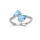 Blue Topaz Dual Teardrop Ring, topaz pear shape topaz ring, blue gemstone ring design
