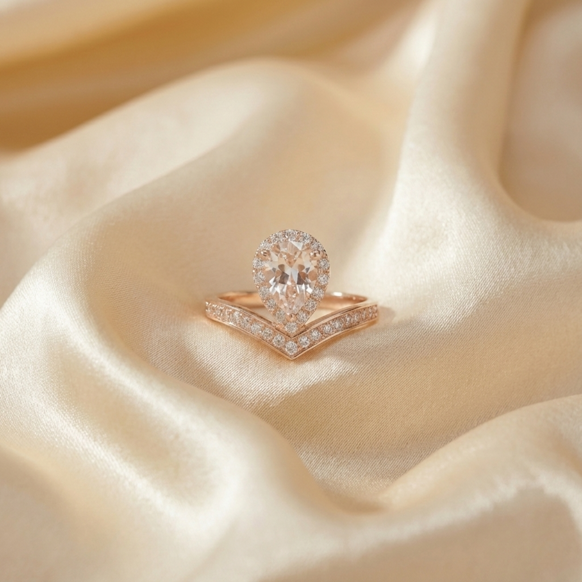 Bague en forme de larme avec topaze blanche