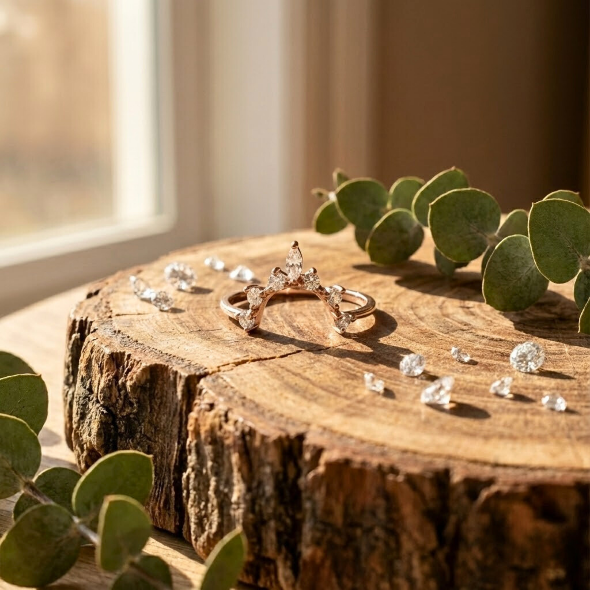 Anillo tiara con zafiro blanco y forma de estrella