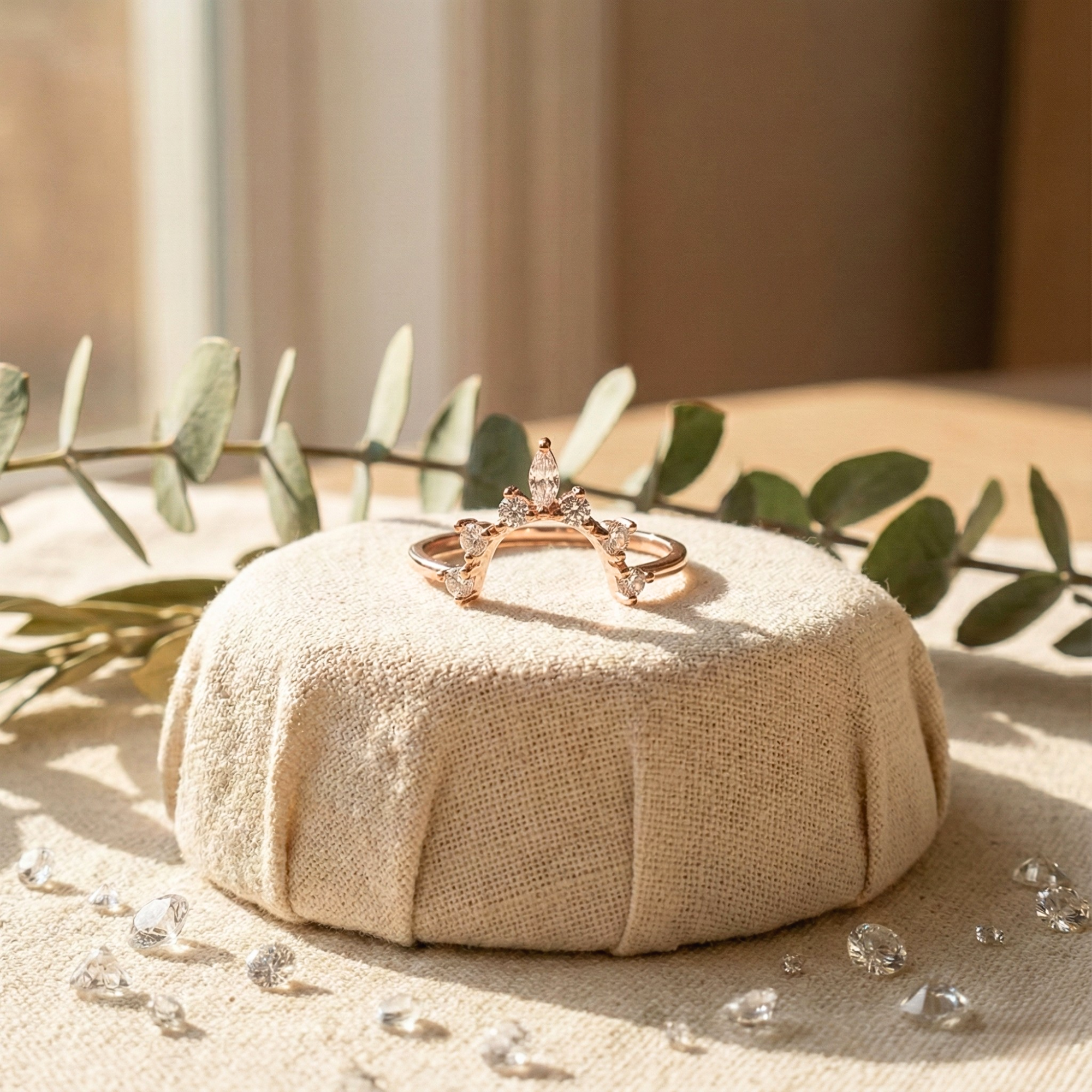 Anillo tiara con zafiro blanco y forma de estrella