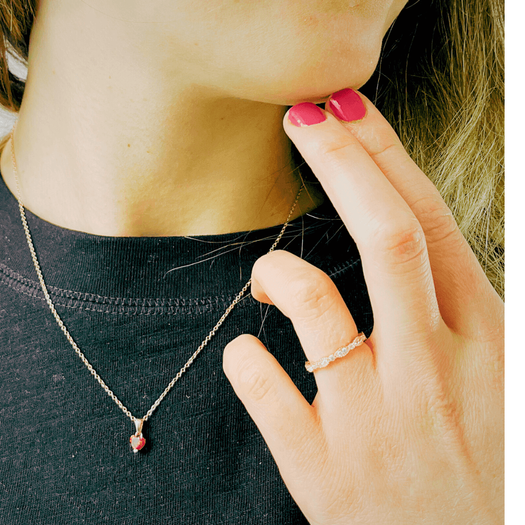 Dainty All Natural White Sapphire Round cut Rose Gold Plated Sterling Silver Eternity Ring - FineColorJewels