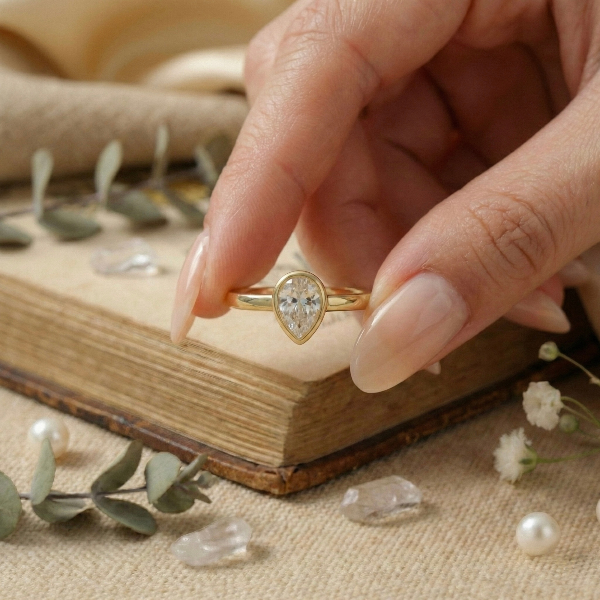 White Topaz Teardrop Ring