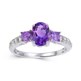 Amethyst Oval and Square Three Stone Ring