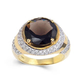 All Natural Smokey Quartz Ring with Cubic Zirconia 925 Sterling Silver Round Smokey Quartz, Ring for Women, statement ring