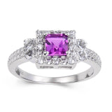Purple Sapphire Square Halo Ring with Accents