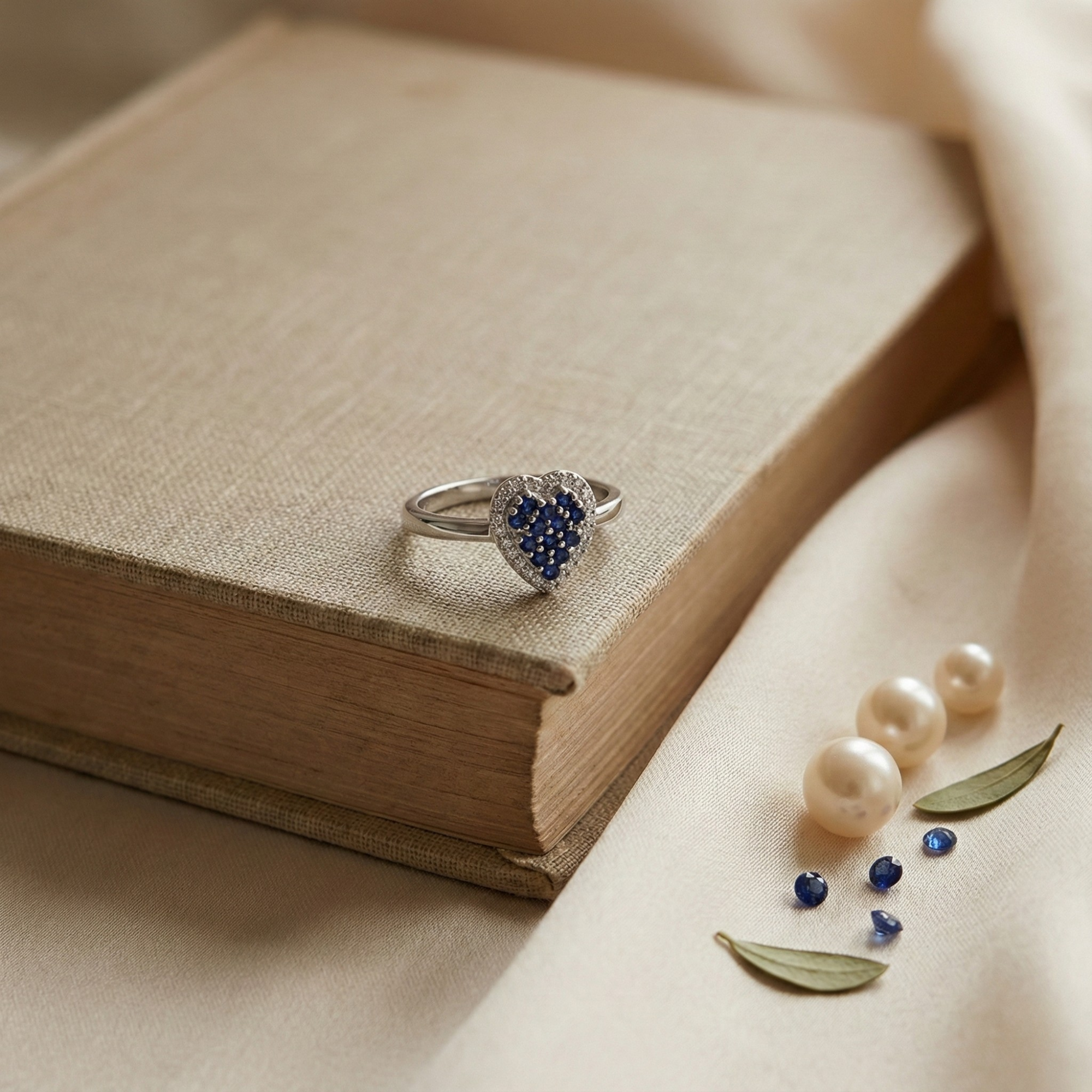 Anillo de corazón de moda con zafiro azul