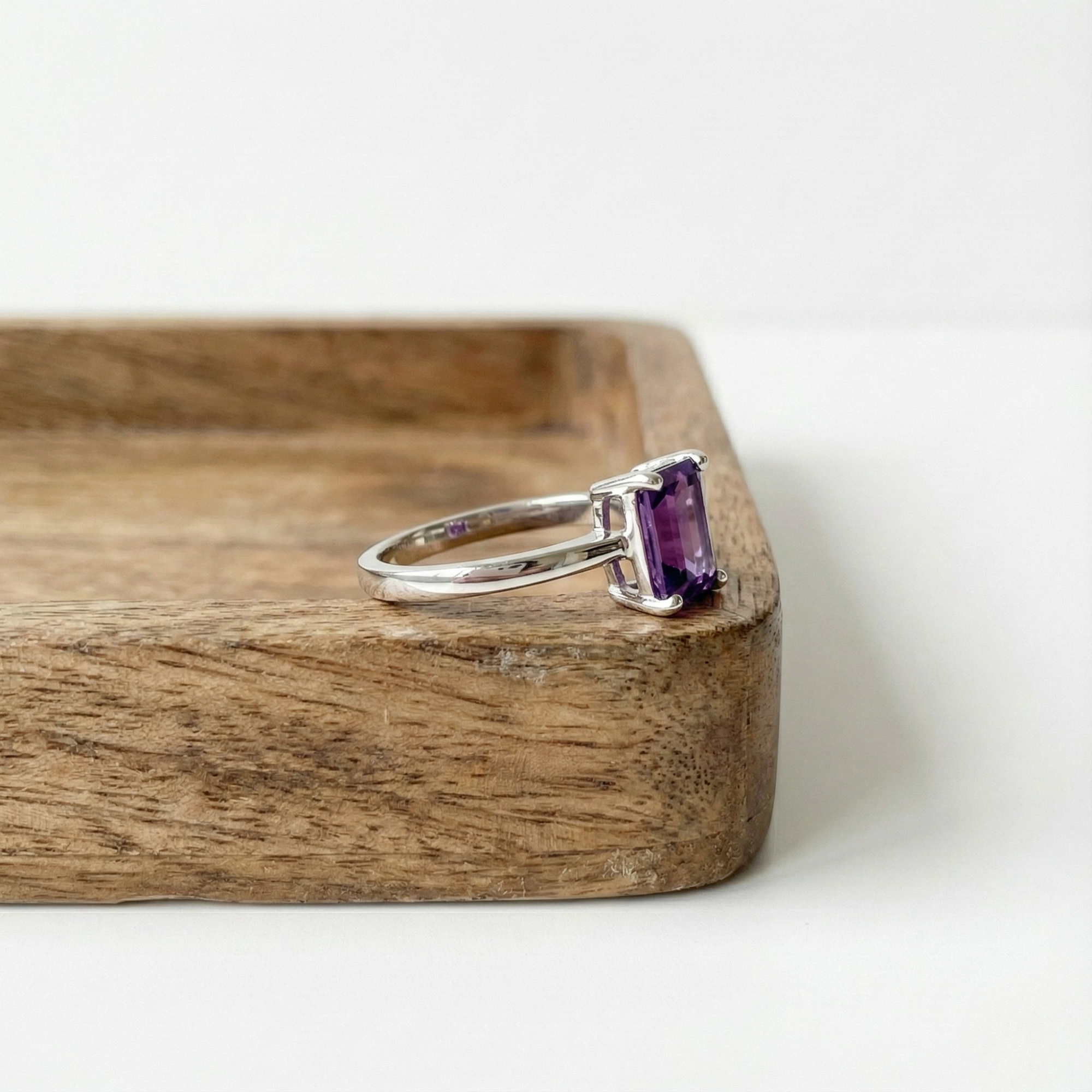 Amethyst Emerald Cut Solitaire Ring