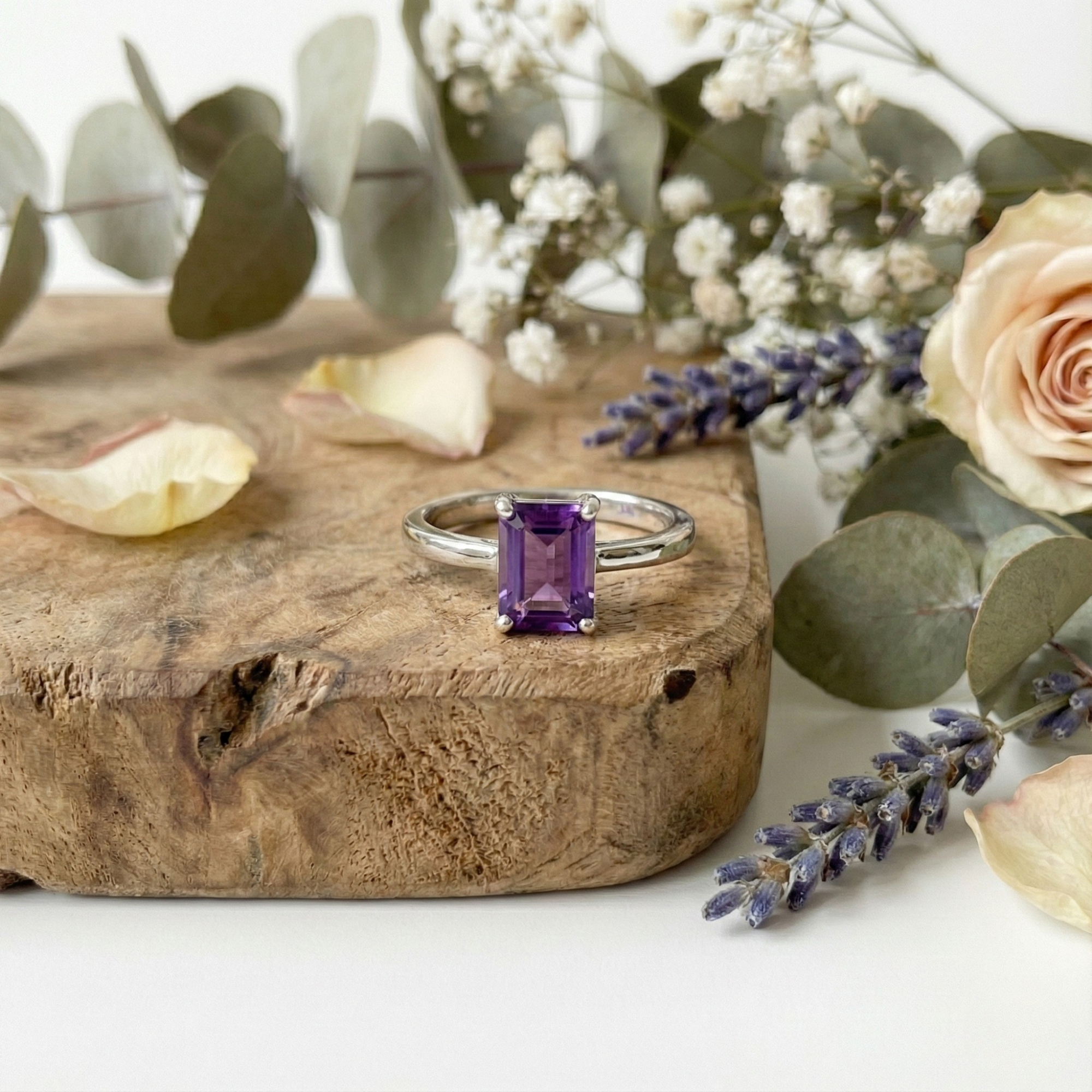 Amethyst Emerald Cut Solitaire Ring