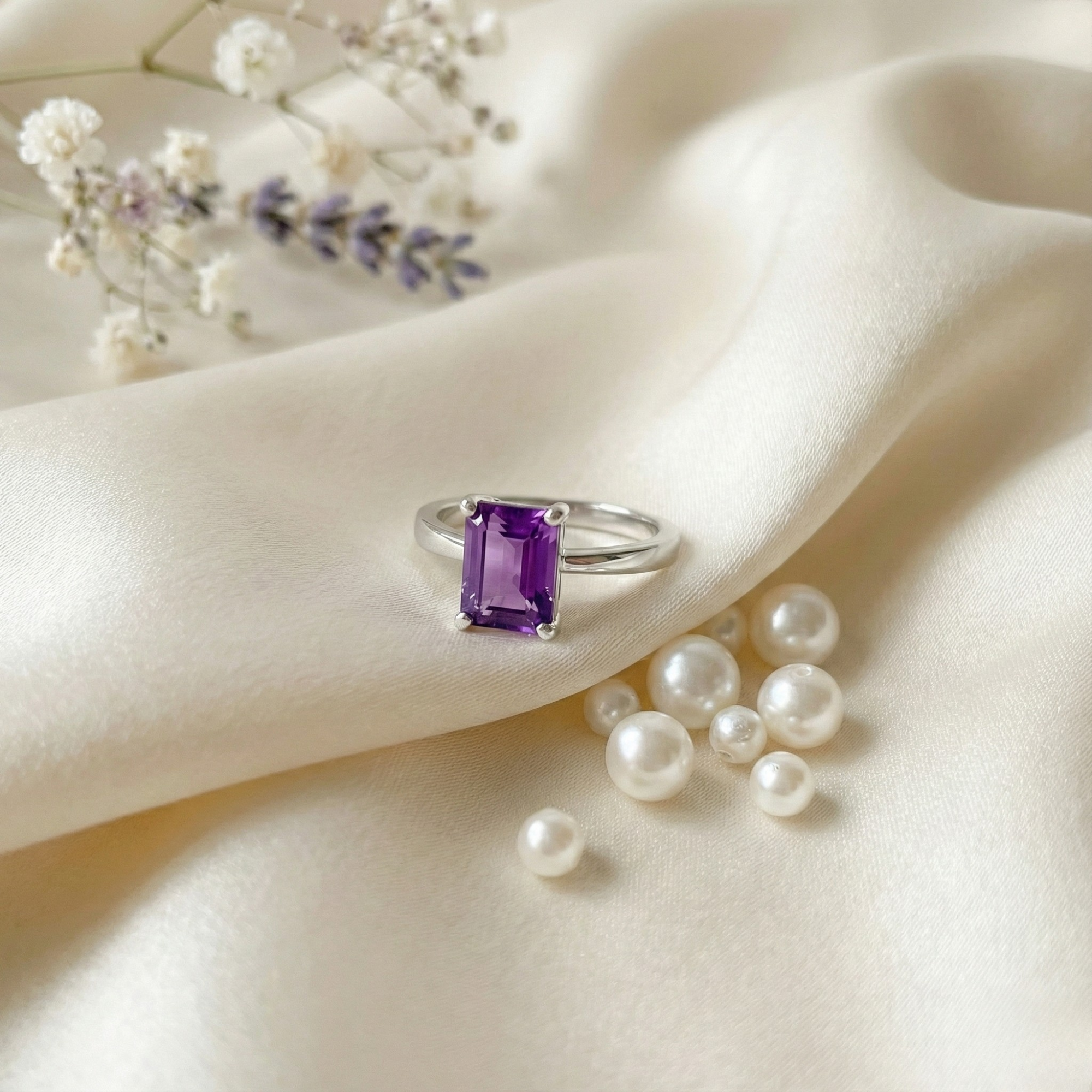 Amethyst Emerald Cut Solitaire Ring