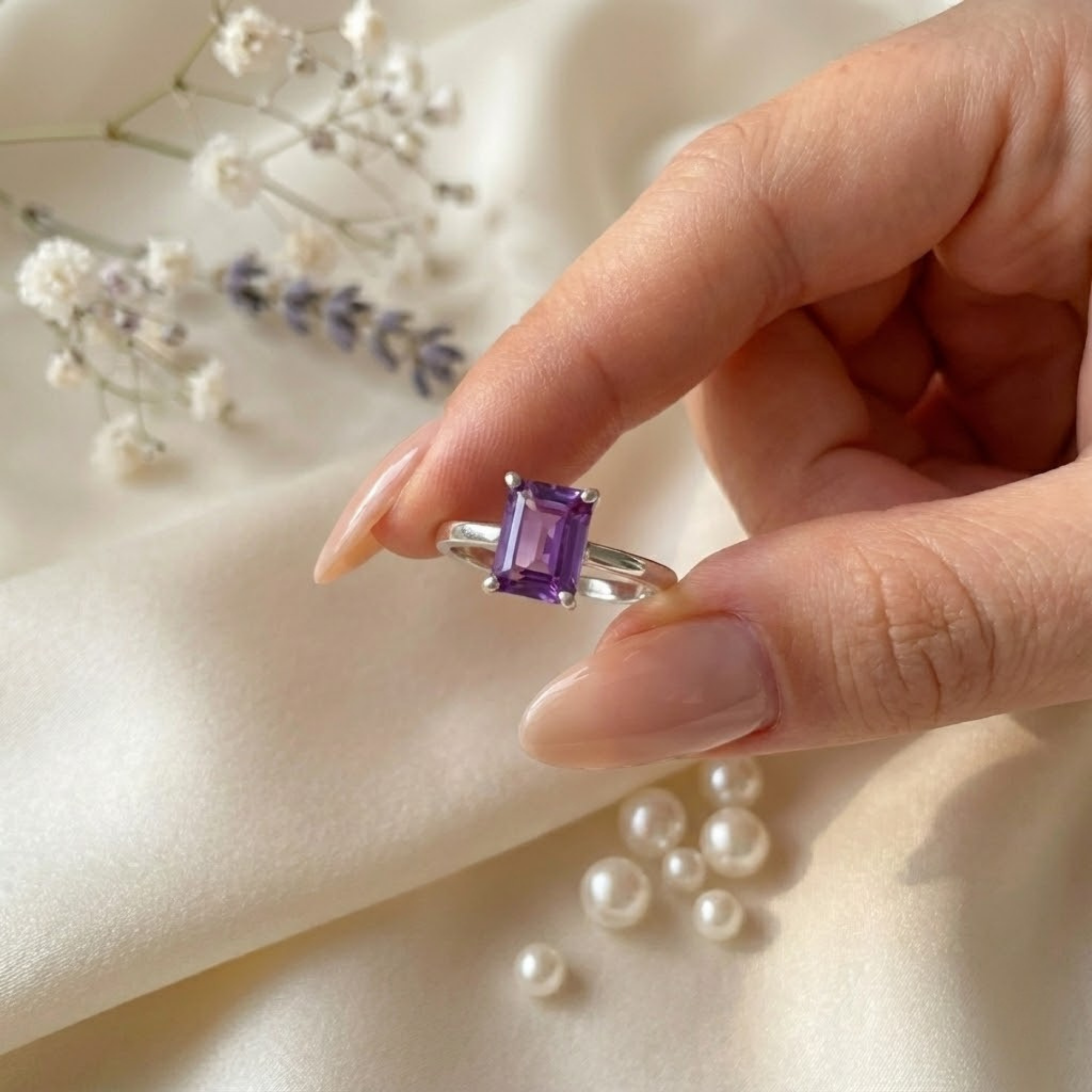 Amethyst Emerald Cut Solitaire Ring