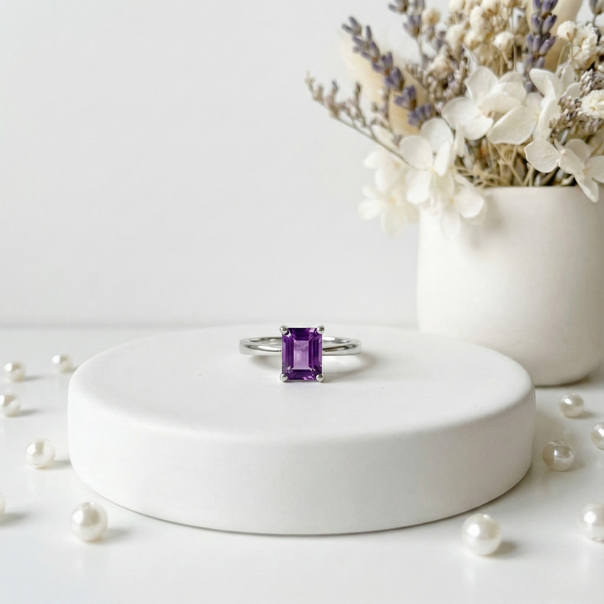 Amethyst Emerald Cut Solitaire Ring