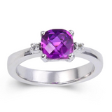 Purple Sapphire Checkerboard Cushion Ring