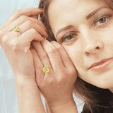 model showcasing Canary Yellow Lab Grown Sapphire Ring Asscher Cut Yellow Ring Golden Horizon Asscher Ring - FineColorJewels