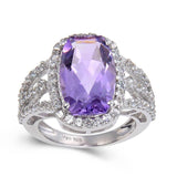 Statement Amethyst Cushion shape White Topaz Ring, Sterling silver amethyst ring