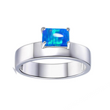 Blue opal offset ring, Blue Opal ring Rhodium-plated 925 Sterling Silver