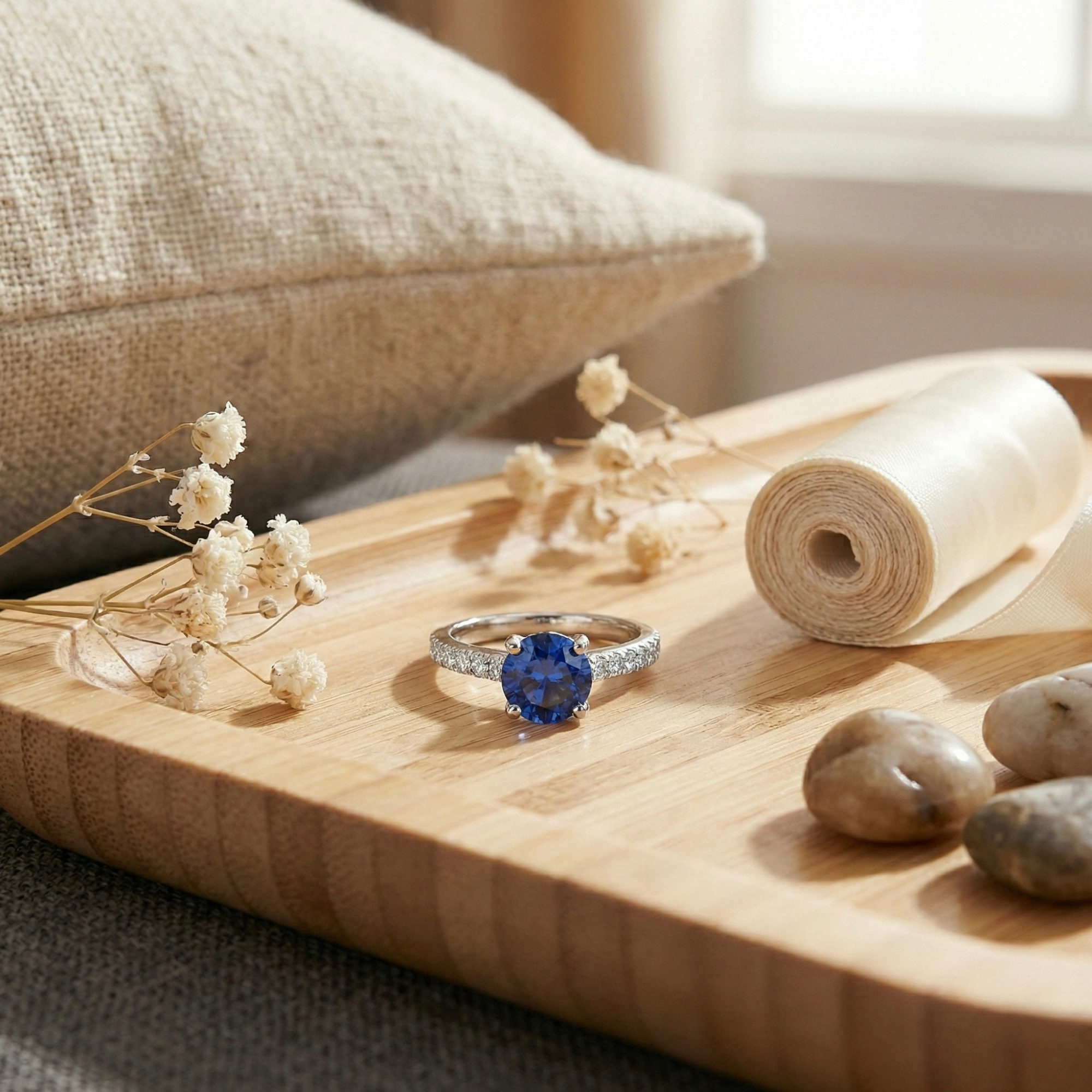 Bague solitaire ronde en saphir de Ceylan