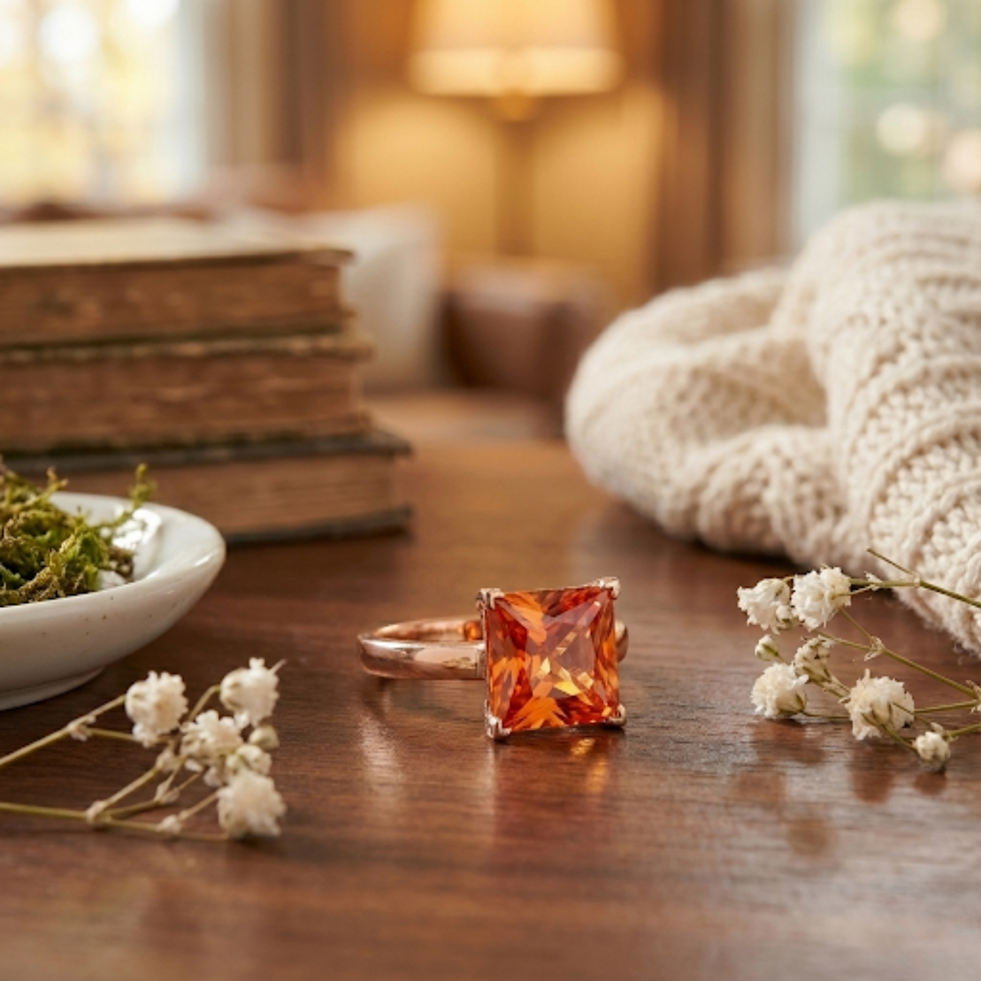 Cushion Peach Sapphire Rose Gold Ring