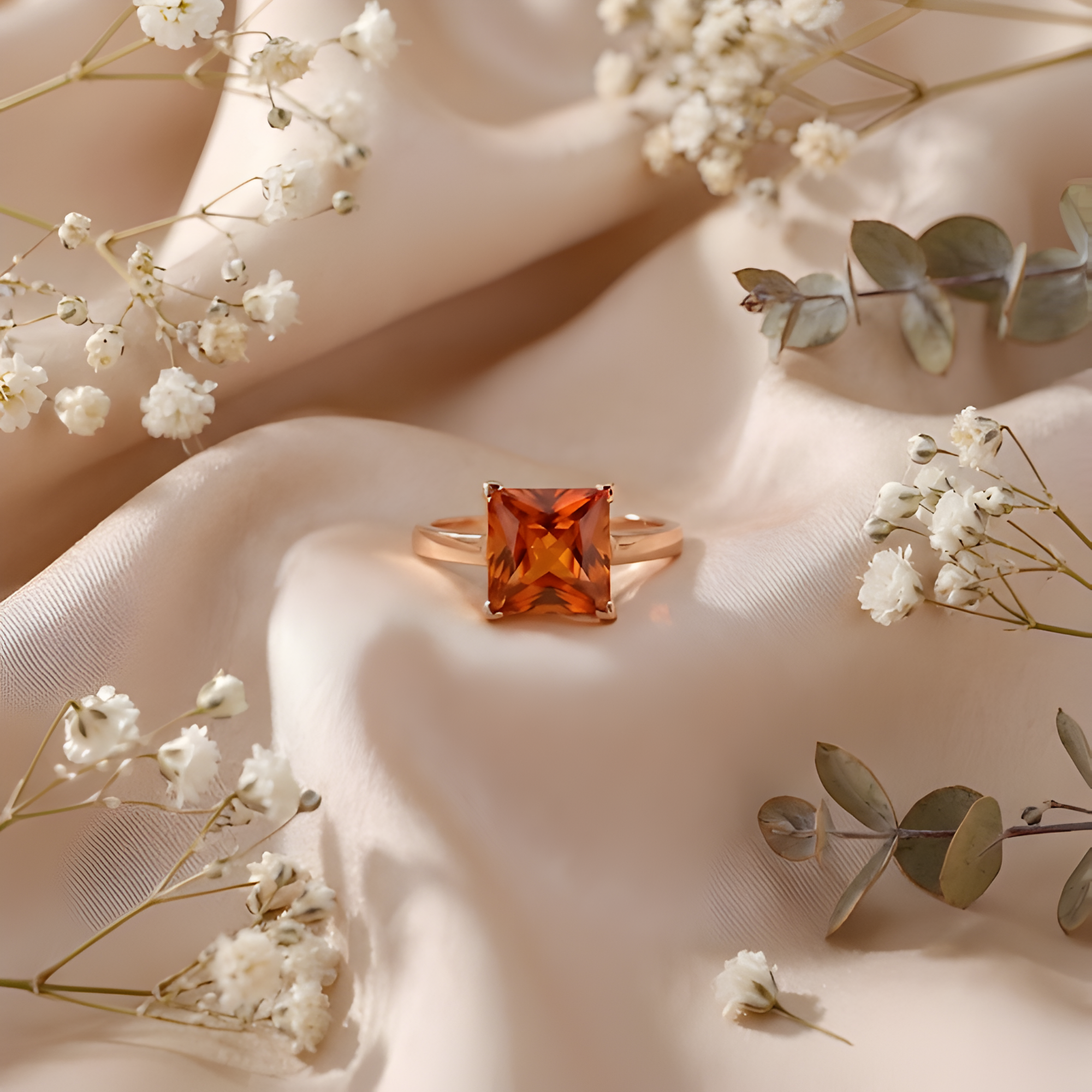 Cushion Peach Sapphire Rose Gold Ring