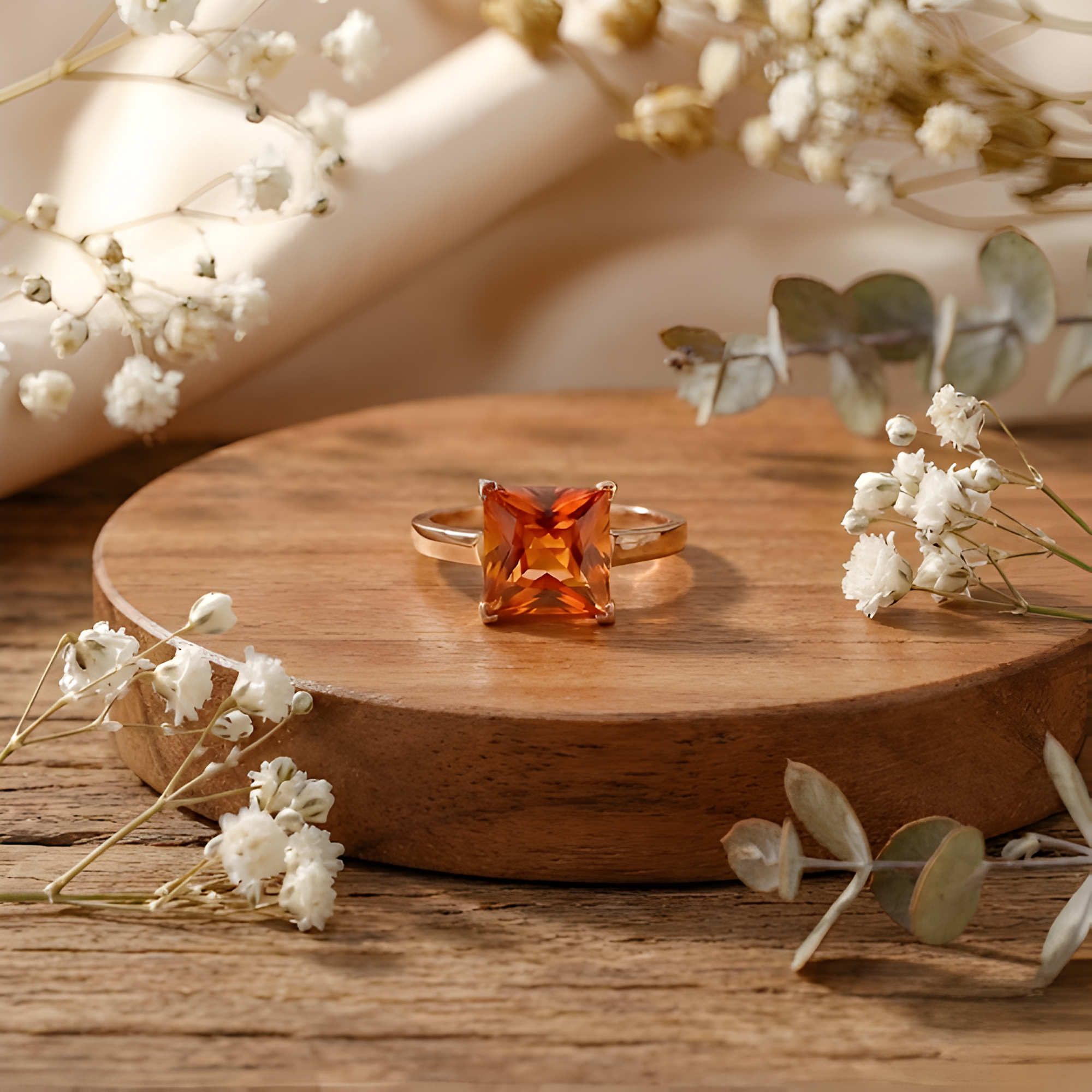 Cushion Peach Sapphire Rose Gold Ring