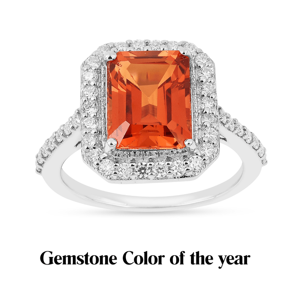 peach sapphire octagon sterling silver ring