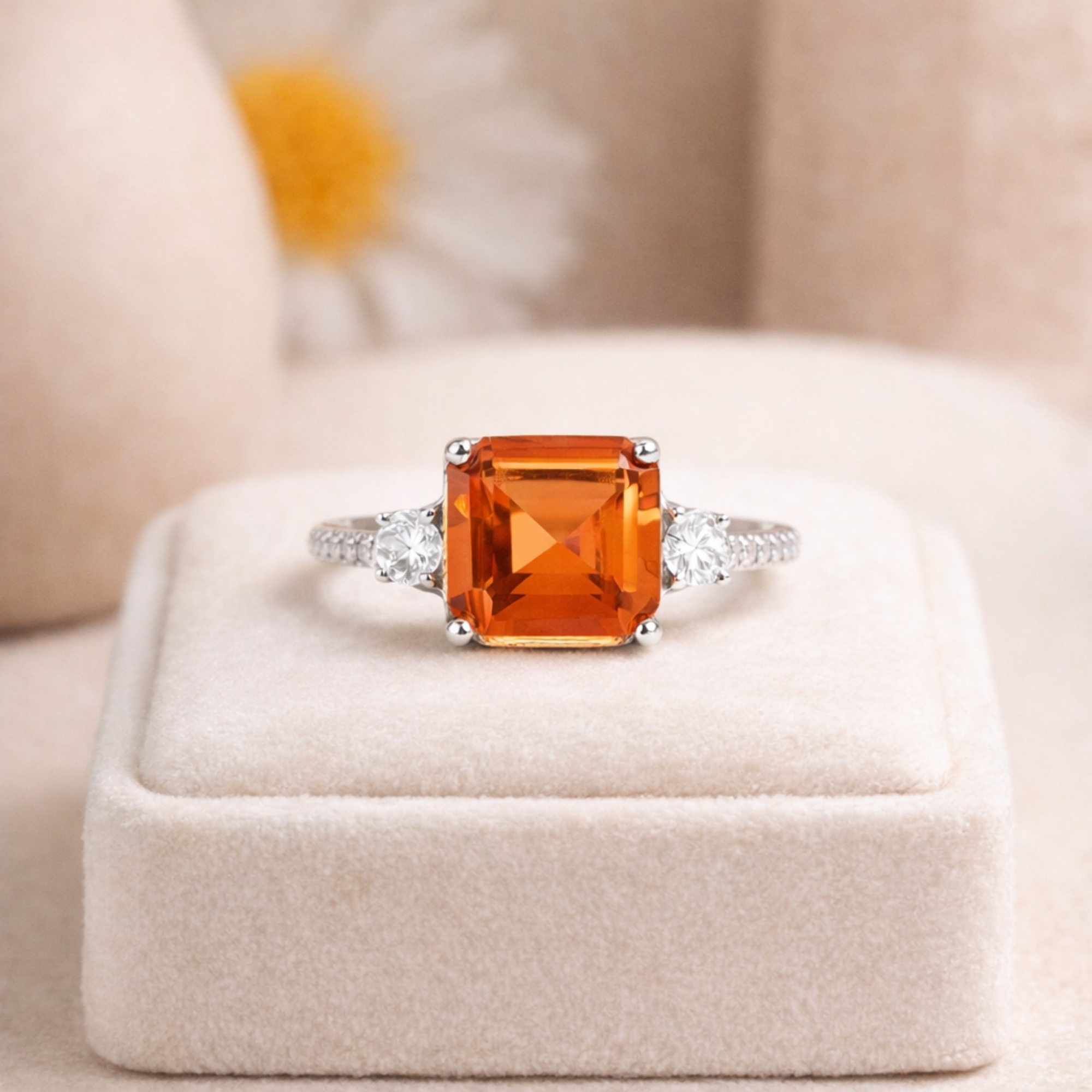 Peach Sapphire Three Stone Ring