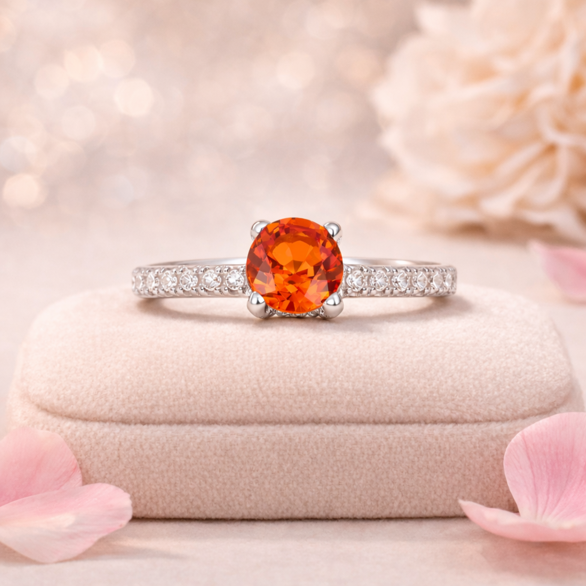 Round  Peach Sapphire Solitaire Ring