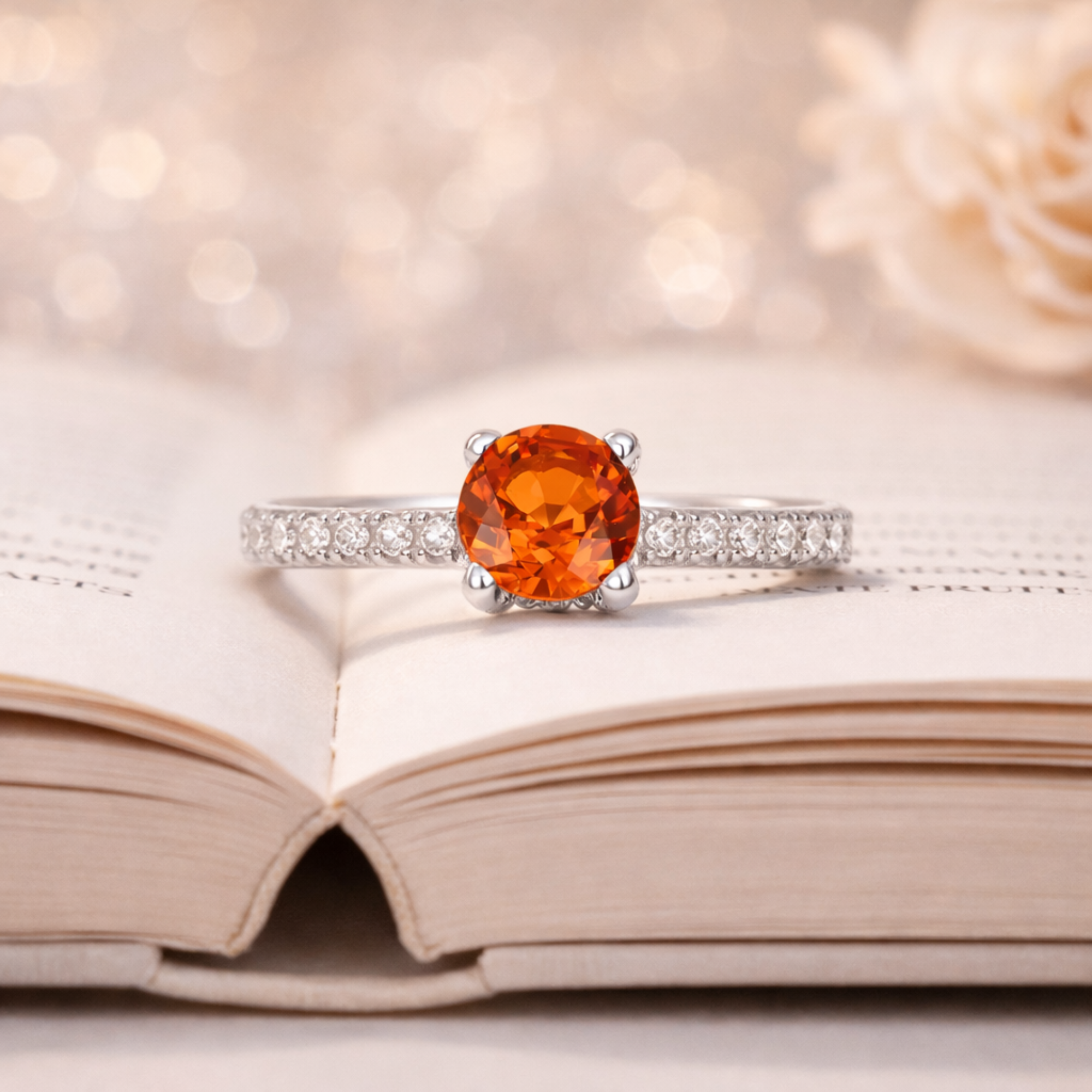 Round  Peach Sapphire Solitaire Ring
