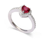 Lab Grown Ruby Halo Heart Ring Fine Color Jewels best gift for girls, Christmas gift, dla-dm-discount-all-154898, gift for her, Gift for Mom, gift for women, gift from daughter, Heart ring, July birthstone, New Year gift, Pave ring, Red heart stone, Red ruby ring, Ruby silver ring, Valentine's Day gift