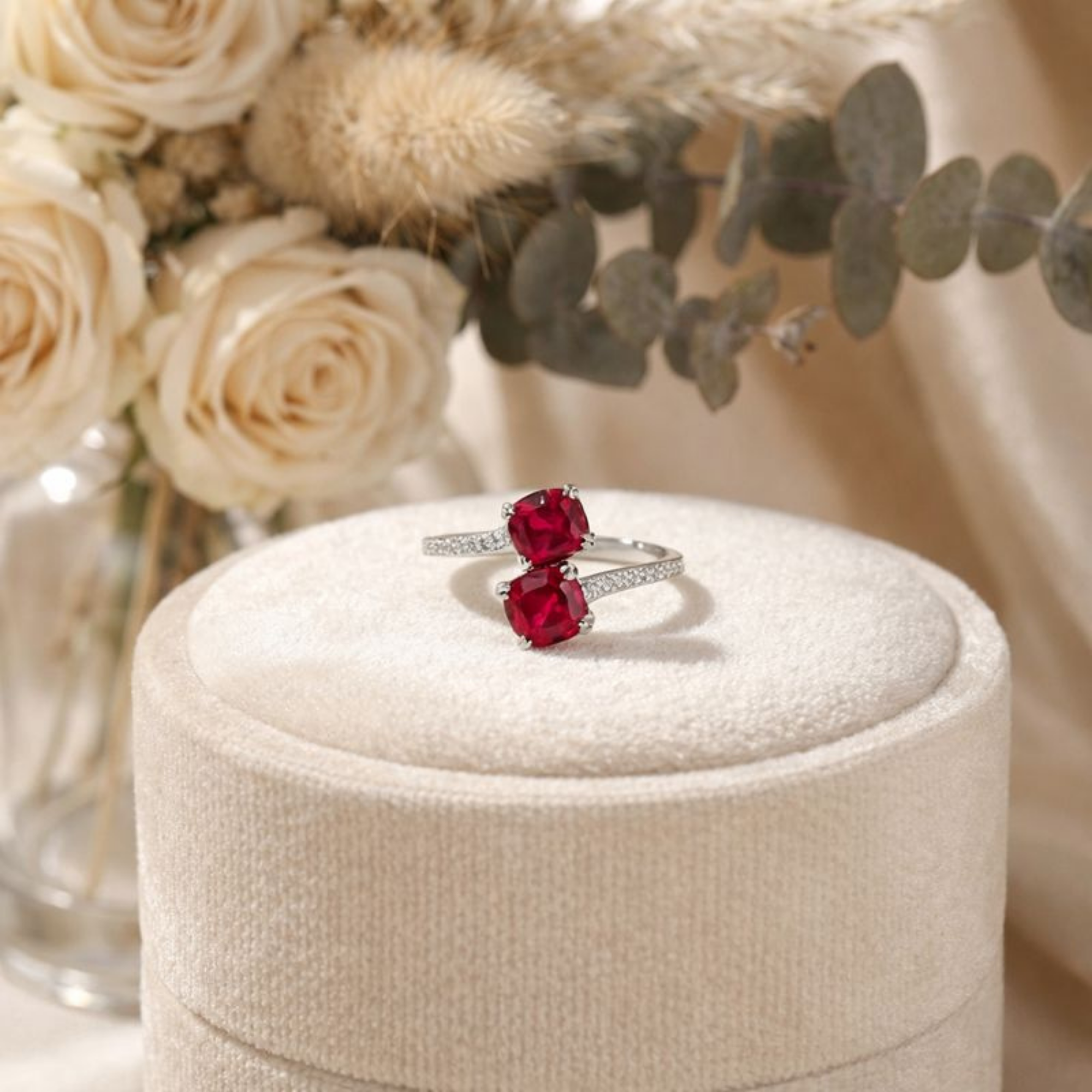 Lab Grown Ruby Bypass Dual Stone Ring Fine Color Jewels