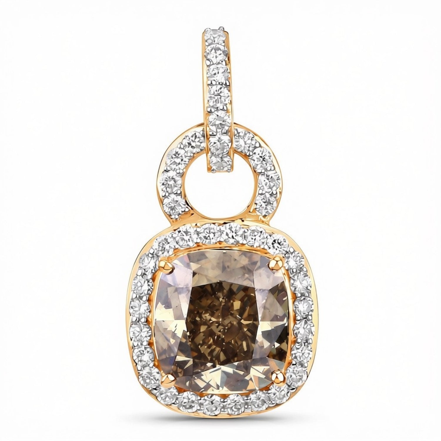 2.50 Ct Genuine Cushion Brown Diamond 18K Yellow Gold Statement Pendant Only