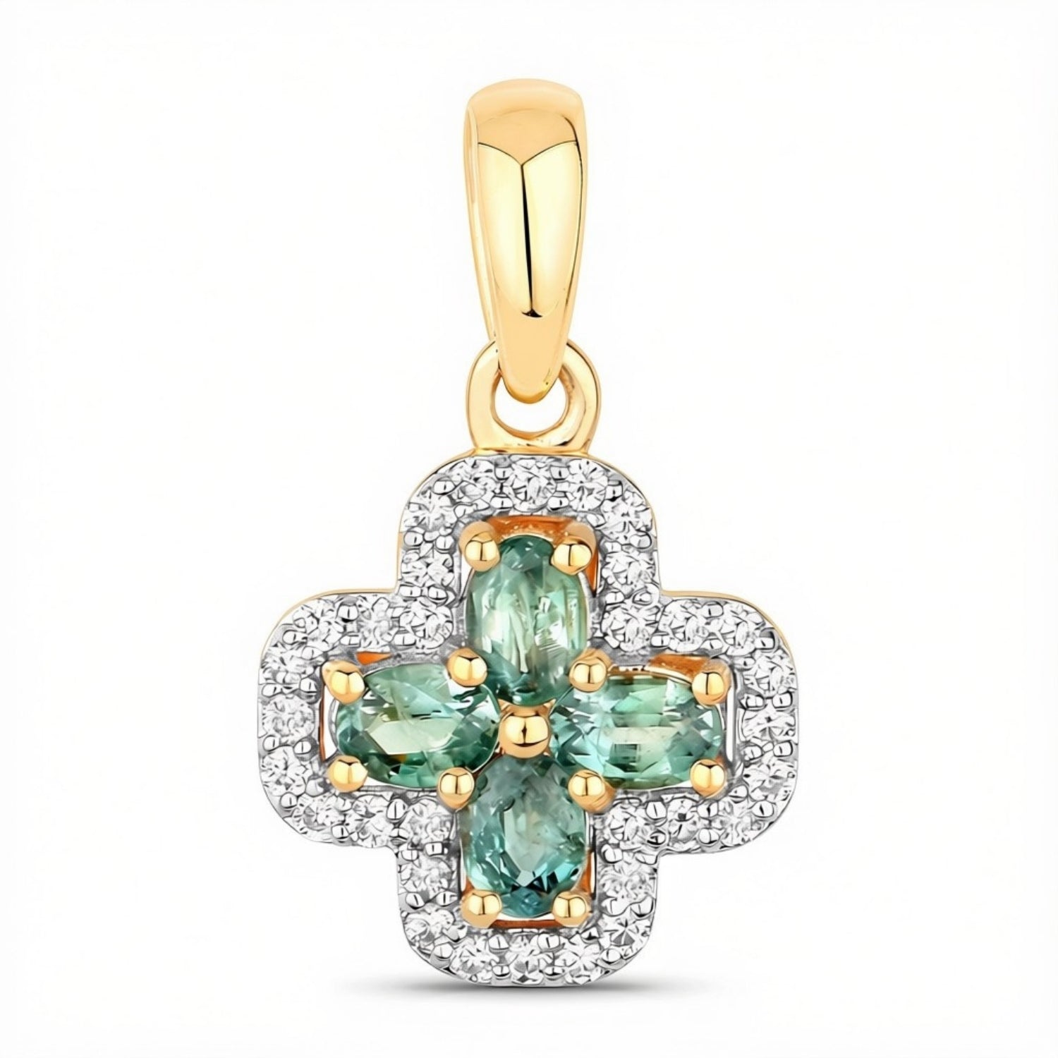 0.67 Ct Genuine Oval Alexandrite and Diamond 18K Yellow Gold Floral Pendant Only