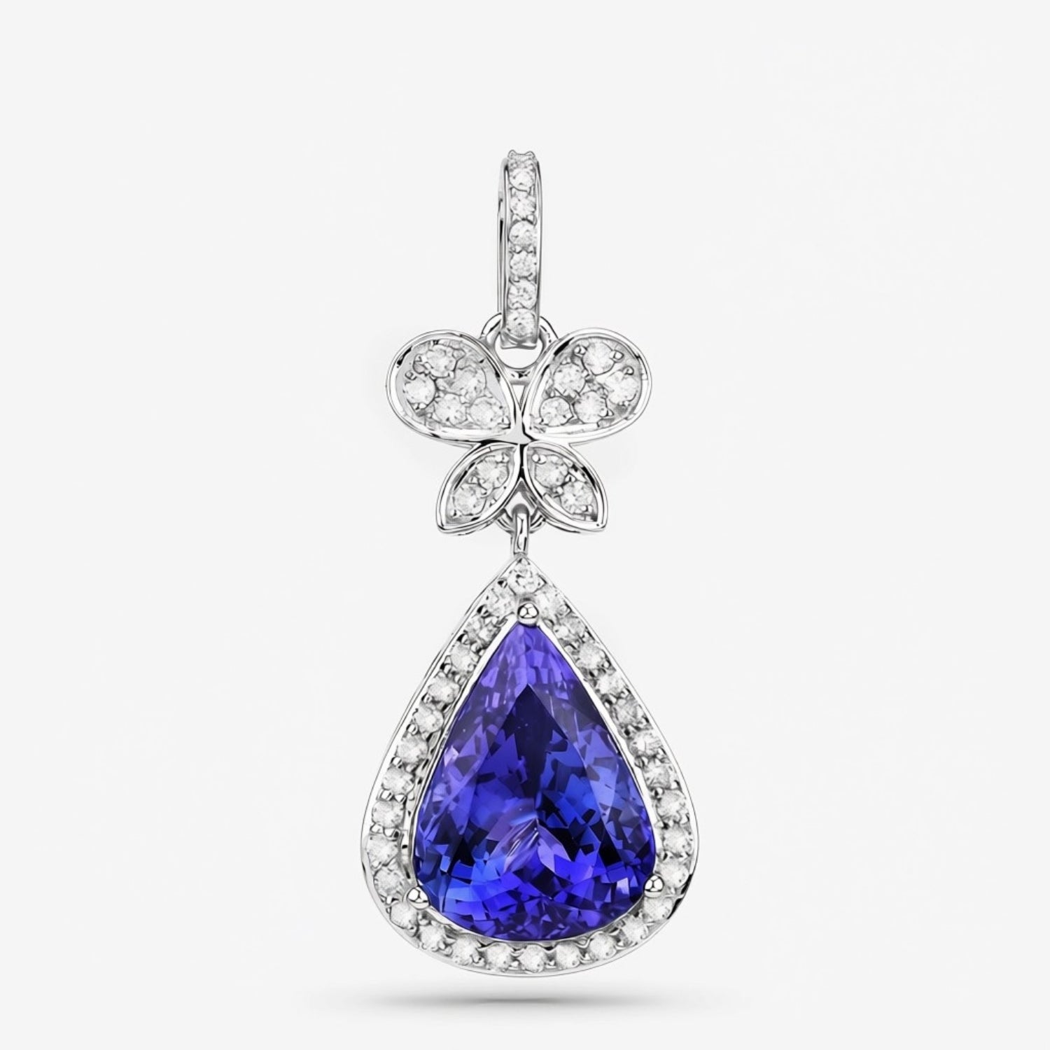 5.54 Ct Genuine Pear Tanzanite and Diamond 18K White Gold Statement Pendant Only