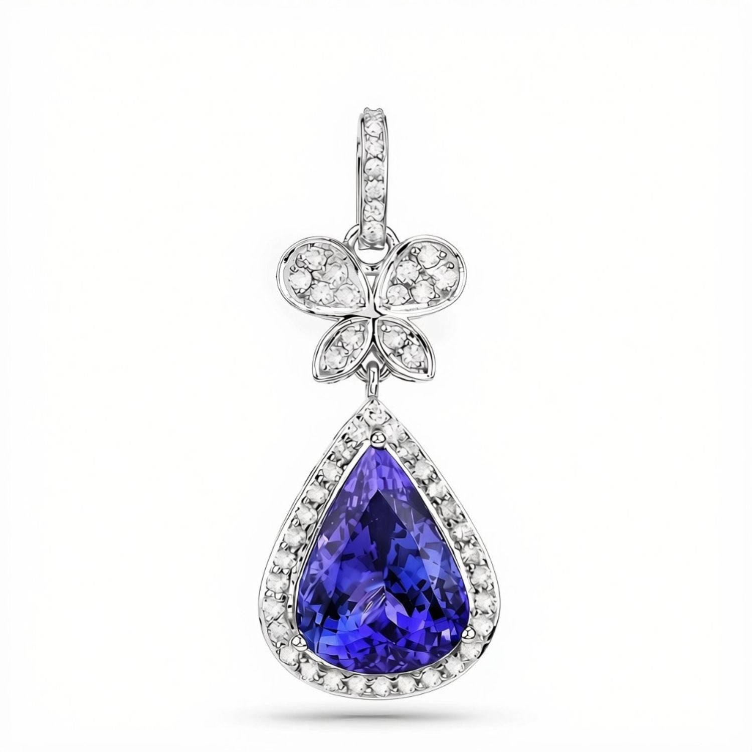 5.54 Ct Genuine Pear Tanzanite and Diamond 18K White Gold Statement Pendant Only