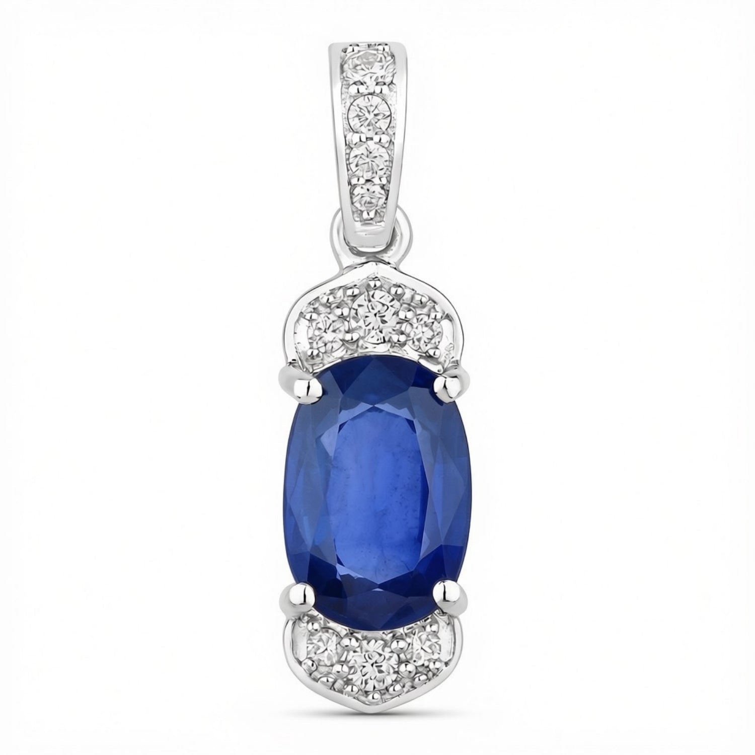 2.46 Ct Genuine Cushion Ceylon Blue Sapphire and Diamond 18K White Gold Statement Pendant Only