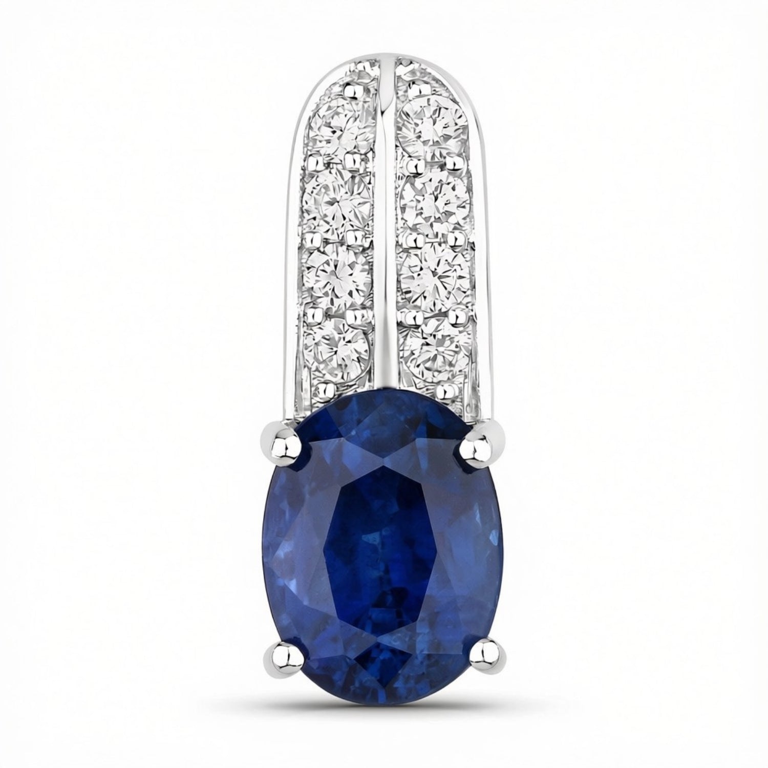 2.74 Ct Genuine Oval Ceylon Blue Sapphire and Diamond 18K White Gold Slide Pendant Only