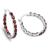 Genuine Garnet Hoop Earrings