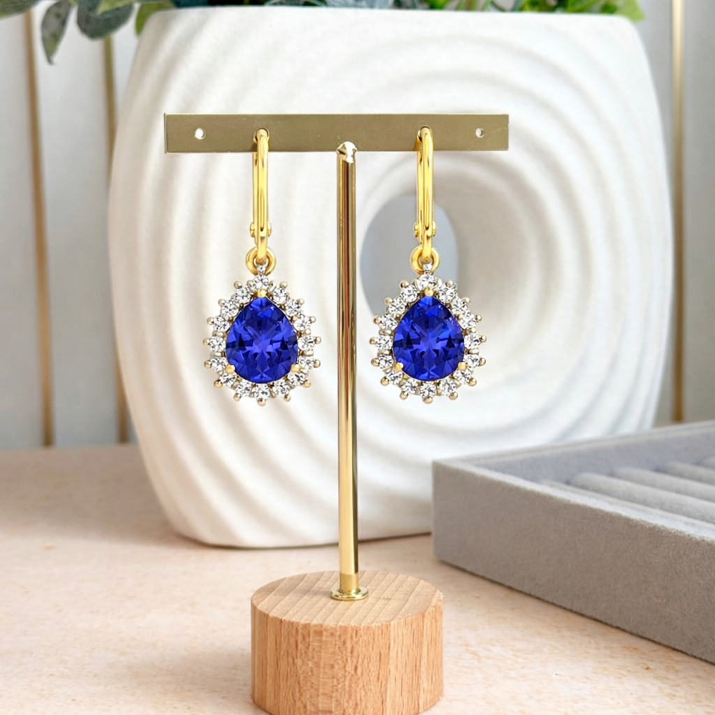Genuine Tanzanite and Diamond Dangle Earrings